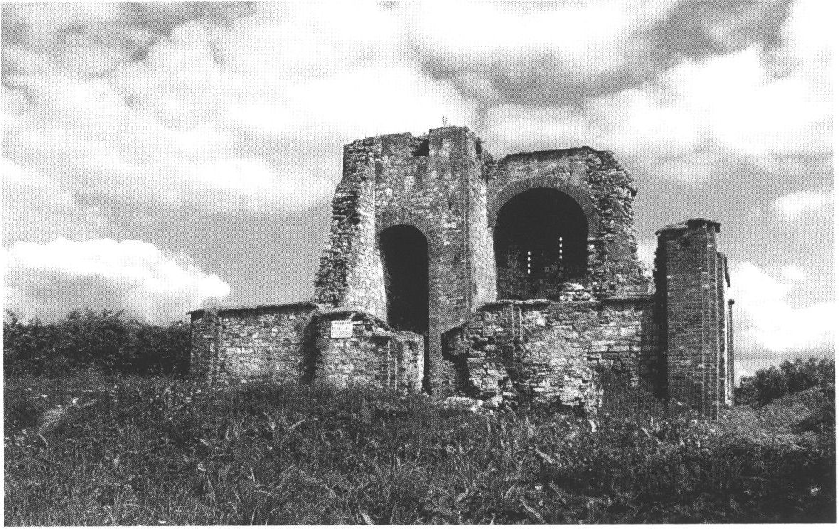 Окрестности Новгорода. Руины церкви Благовещения на Городище (1342—1343 г.), сооруженной на месте храма 1103 г. Прежняя резиденция Новгородских князей Окрестности Новгорода. Руины церкви Благовещения на Городище (1342—1343 г.), сооруженной на месте храма 1103 г. Прежняя резиденция Новгородских князей