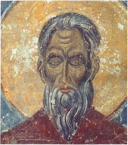 Преподобный. Фрагмент фрески диаконника собора Рождества Богородицы в Суздале, 1230-е