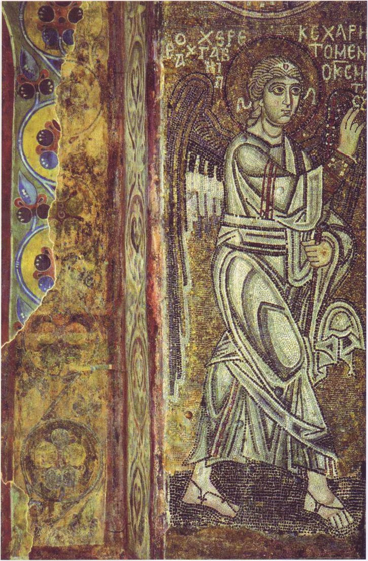 Архангел Гавриил. Фрагмент мозаичной композиции «Благовещение» на северном предалтарном столпе Святой Софии Киевской, XI в