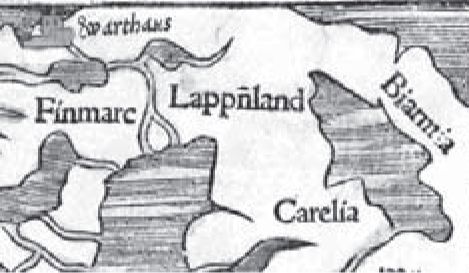 Биармия на карте Себастьяна Мюнстера (Sebastian Munster) 1544 года. На карте обозначен и Кольский залив Биармия на карте Себастьяна Мюнстера (Sebastian Munster) 1544 года. На карте обозначен и Кольский залив