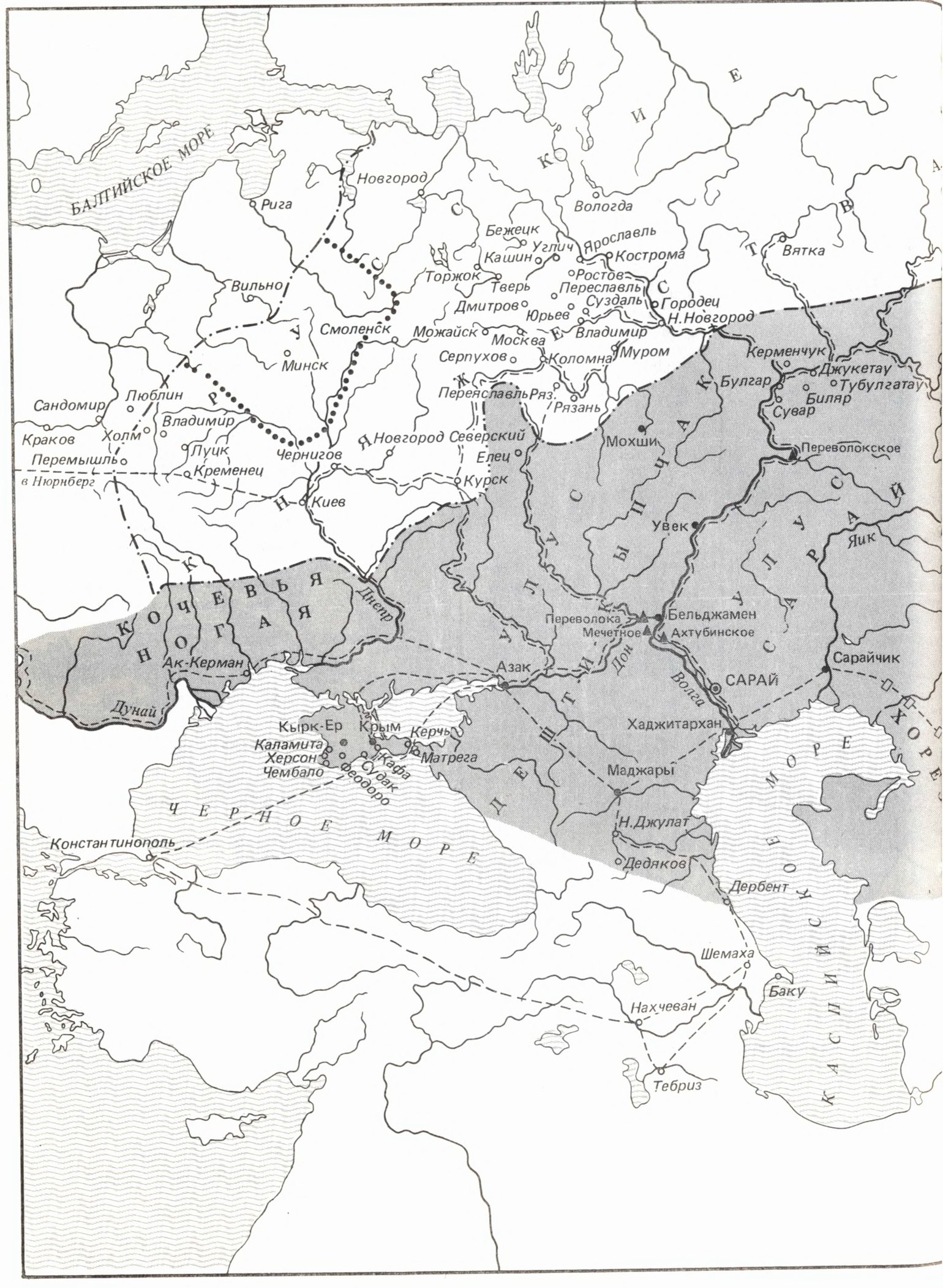 Улус Джучи (Золотая Орда) В XIII в. (составлена на основании карты В.Л. Егорова) Улус Джучи (Золотая Орда) В XIII в. (составлена на основании карты В.Л. Егорова)