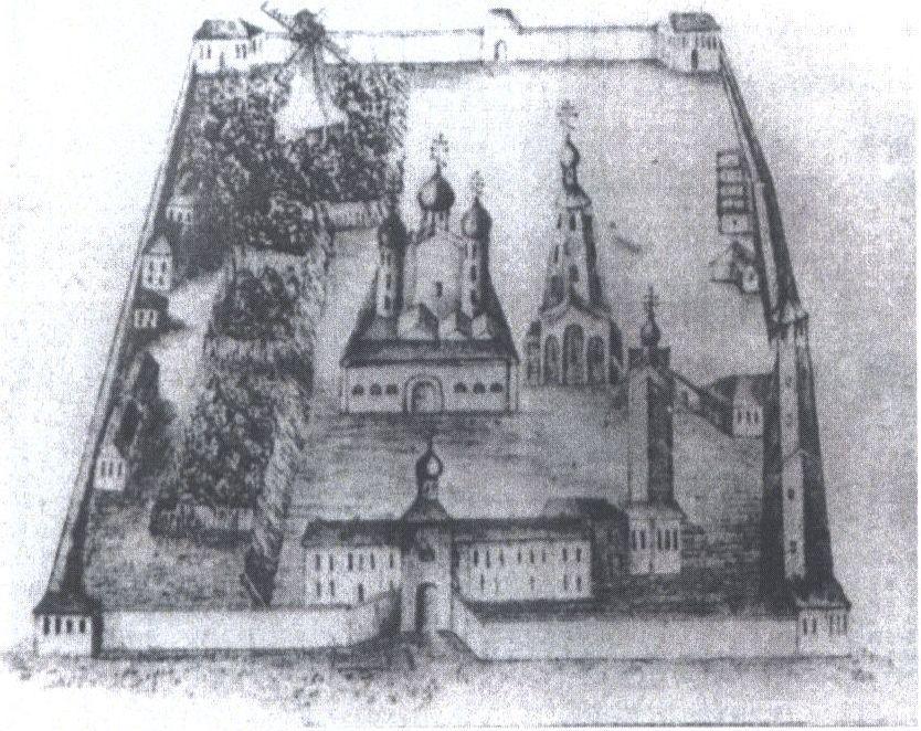 Рис. 2. Антониев монастырь. Репродукция с гравюры XVIII века Рис. 2. Антониев монастырь. Репродукция с гравюры XVIII века
