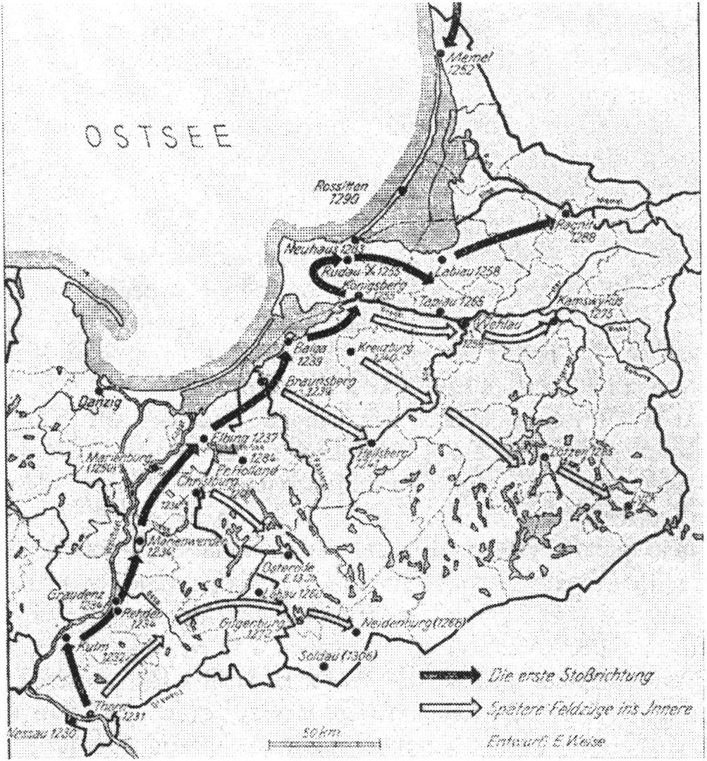 Рис 1: Продвижение Тевтонского ордена от Торна к Рагниту в 1231—1288 годах (ист.: Ost-und Westpfeußen. Hrsg. E. Weise. Stuttgart, 1981. S. 250) Рис 1: Продвижение Тевтонского ордена от Торна к Рагниту в 1231—1288 годах (ист.: Ost-und Westpfeußen. Hrsg. E. Weise. Stuttgart, 1981. S. 250)