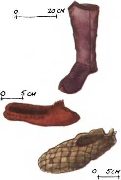 Сапог с тисненым передом, поршень, лапоть лыковый Сапог с тисненым передом, поршень, лапоть лыковый