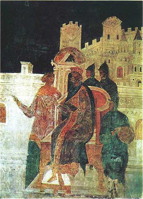 Дионисий. Тимофей Ярец. Вавилонский царь Навуходоносор. Фрагмент стенописи Успенского собора. 1481 год Дионисий. Тимофей Ярец. Вавилонский царь Навуходоносор. Фрагмент стенописи Успенского собора. 1481 год