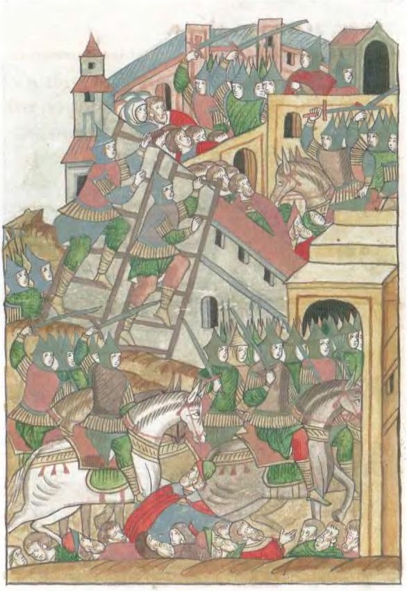 Штурм Москвы войсками хана Тохтамыша в 1382 году. Лицевой летописный свод XVI века. Остермановский том. Л. 302 Штурм Москвы войсками хана Тохтамыша в 1382 году. Лицевой летописный свод XVI века. Остермановский том. Л. 302