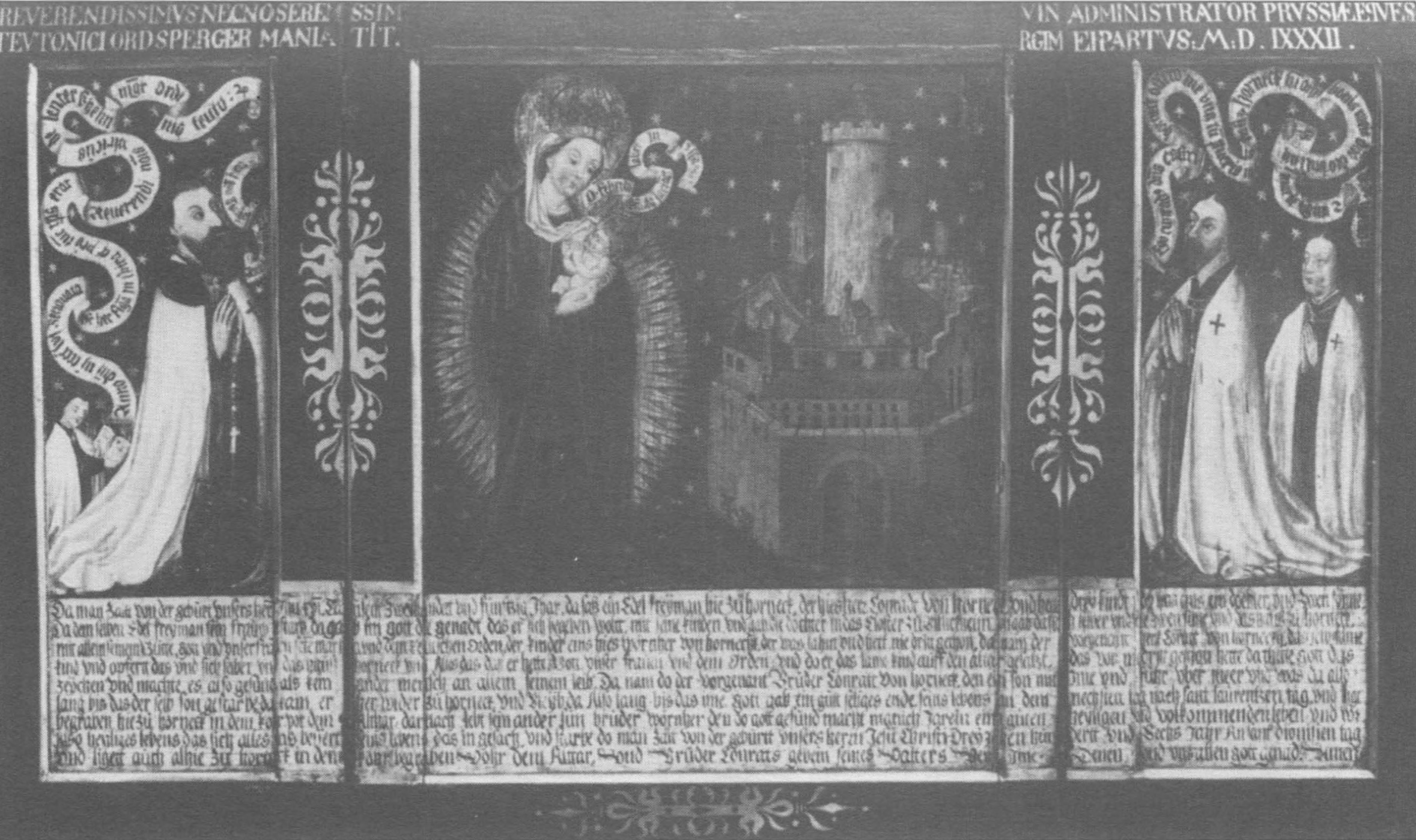 Ил. 7. Триптих в честь учреждения комтурства Хорнек-на-Некаре (близ Гундельсхайма). Нюрнберг. Германский национальный музей Ил. 7. Триптих в честь учреждения комтурства Хорнек-на-Некаре (близ Гундельсхайма). Нюрнберг. Германский национальный музей