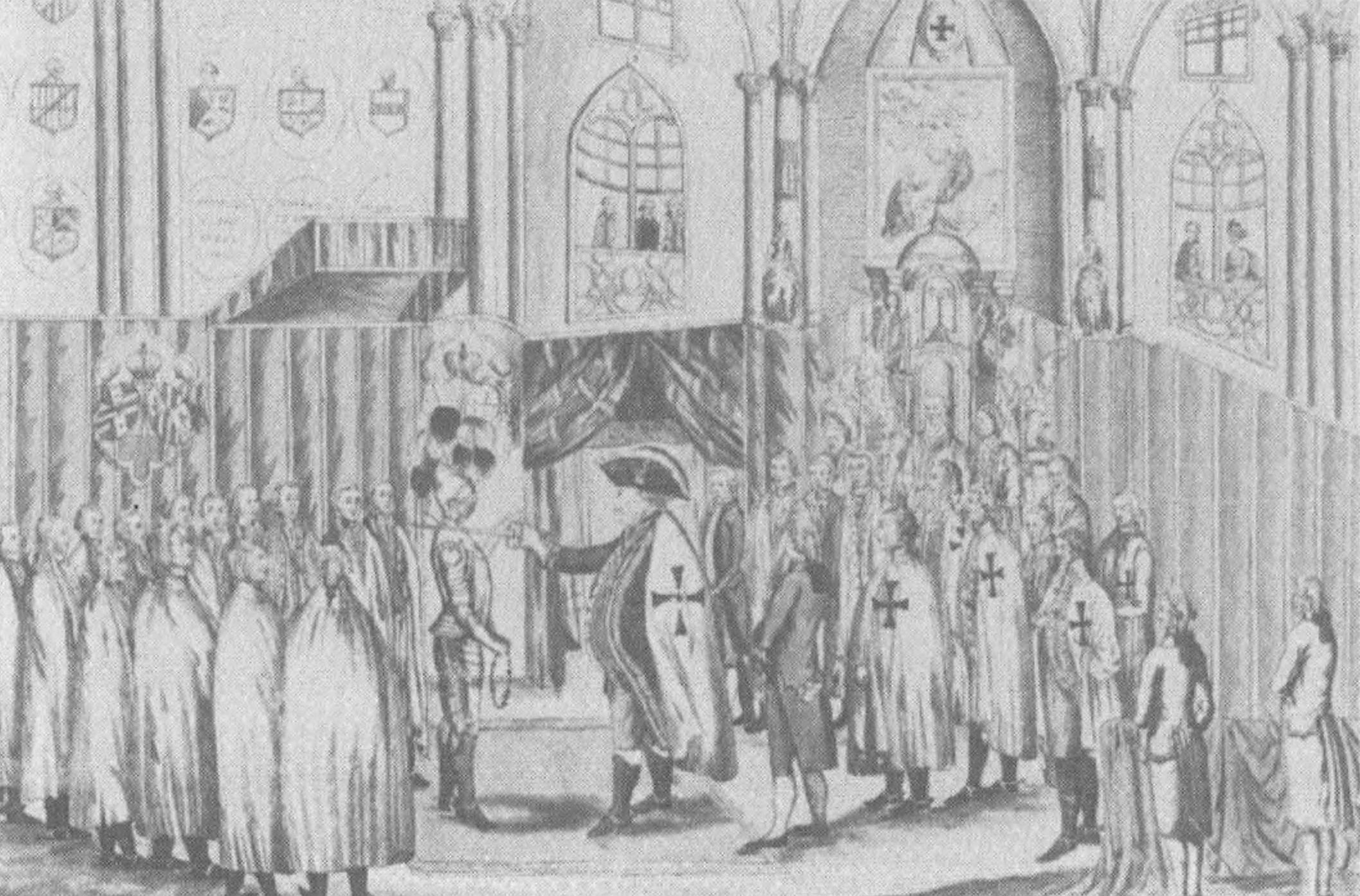 Ил. 26. Торжественное посвящение в рыцари в церкви Немецкого ордена в Вене (1801). Акварель. Центральный архив Немецкого ордена в Вене. Собрание картин. Ящик 2 Ил. 26. Торжественное посвящение в рыцари в церкви Немецкого ордена в Вене (1801). Акварель. Центральный архив Немецкого ордена в Вене. Собрание картин. Ящик 2