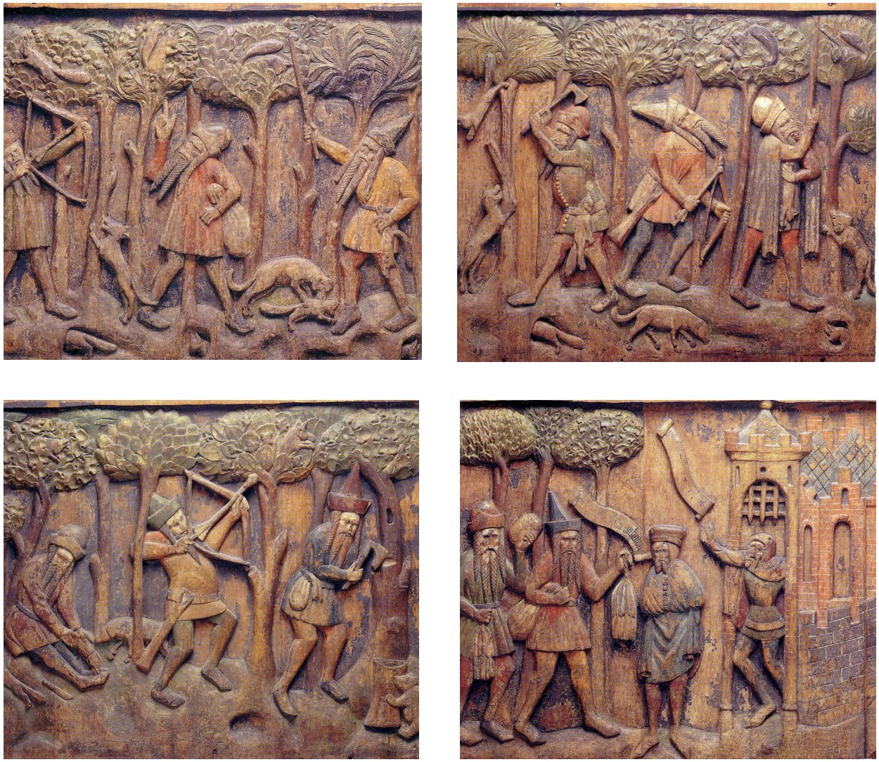 Рис. 65. Фрагменты резного фриза с изображениями новгородцев Рис. 65. Фрагменты резного фриза с изображениями новгородцев