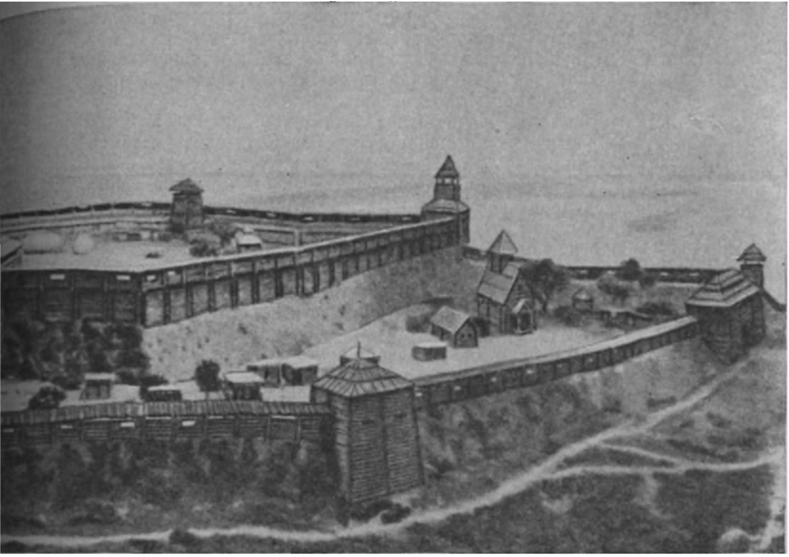 Город-замок на Днепре у с. Чучинка. Реконструкция по данным раскопок В.О. Довженка Город-замок на Днепре у с. Чучинка. Реконструкция по данным раскопок В.О. Довженка