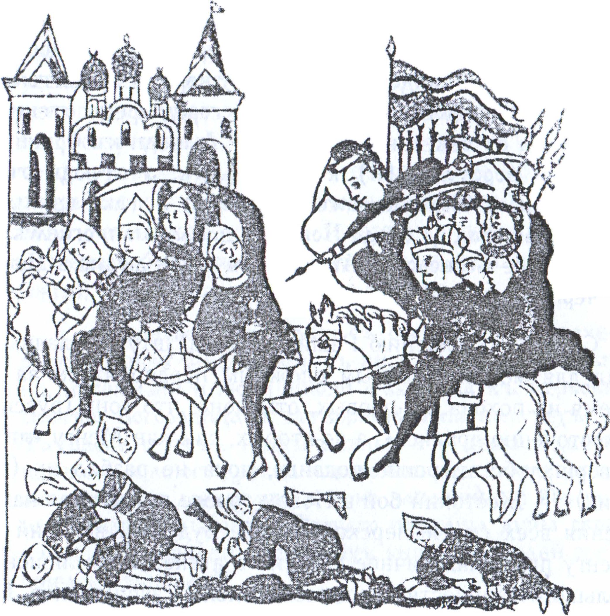 Оборона Владимира Залесского. Книжная миниатюра XVII в. Оборона Владимира Залесского. Книжная миниатюра XVII в.