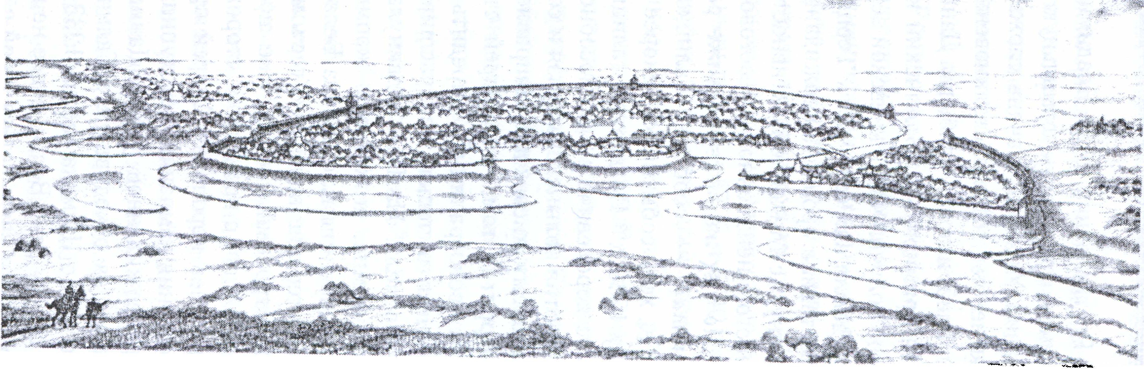 Владимир Волынский. XIII в. Вид с юга. Гипотетическая реконструкция ТА Трегубовой (Древнерусское градостроительство. М., 1993. С. 127) Владимир Волынский. XIII в. Вид с юга. Гипотетическая реконструкция ТА Трегубовой (Древнерусское градостроительство. М., 1993. С. 127)