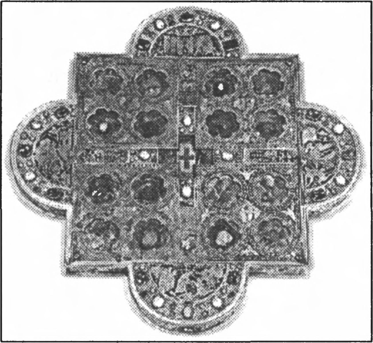 Ил. 115. Ковчег-мощевик Дионисия Суздальского. Нижний Новгород, 1383 г. Дерево, серебро, золочение, эмали, драгоценные камни. Музеи Московского Кремля (Москва, Россия) Ил. 115. Ковчег-мощевик Дионисия Суздальского. Нижний Новгород, 1383 г. Дерево, серебро, золочение, эмали, драгоценные камни. Музеи Московского Кремля (Москва, Россия)