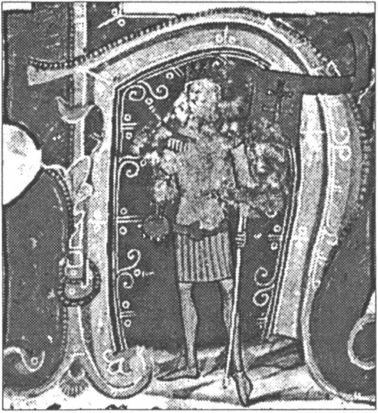 Ил. 140. Венгерский король Андрей II. Миниатюра из Иллюстрированной хроники середины XIV в. (Chronicon Pictum, или Chronica de Gestis Hungarorum), иногда называемой также Венской иллюстрированной хроникой или Хроникой Марка Кальти, по имени одного из составителей. Национальная библиотека им. Иштвана Сечени (Будапешт, Венгрия) Ил. 140. Венгерский король Андрей II. Миниатюра из Иллюстрированной хроники середины XIV в. (Chronicon Pictum, или Chronica de Gestis Hungarorum), иногда называемой также Венской иллюстрированной хроникой или Хроникой Марка Кальти, по имени одного из составителей. Национальная библиотека им. Иштвана Сечени (Будапешт, Венгрия)