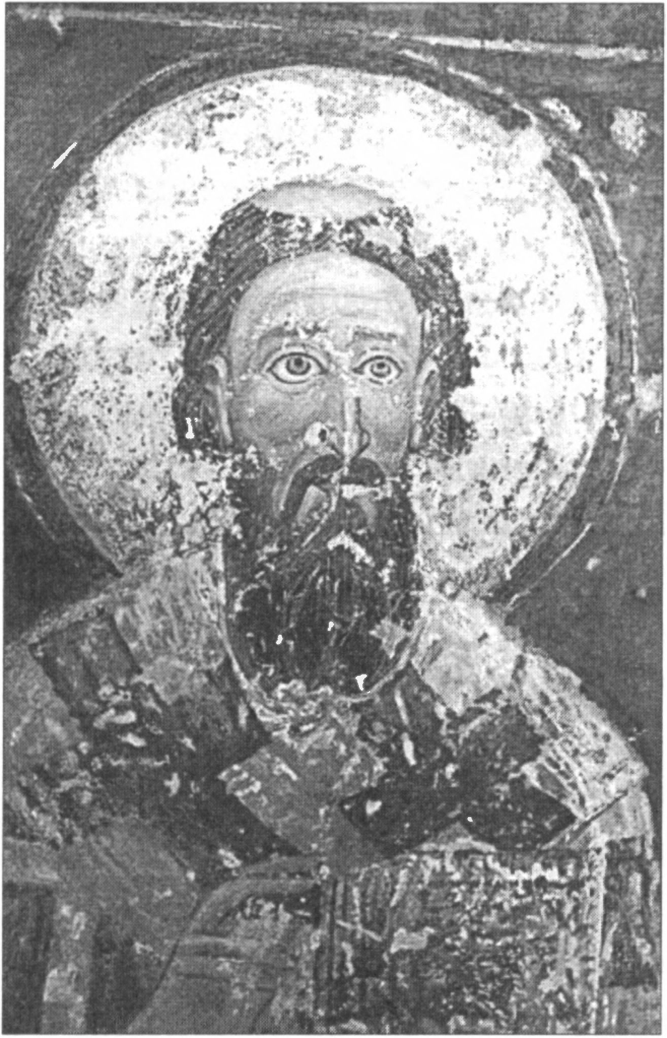 Ил. 171. Св. Савва Сербский. 1230-е гг. Фреска на северной стене нартекса собора Вознесения Христова Милешевского монастыря (Милешева, округ Златибор, Сербия) Ил. 171. Св. Савва Сербский. 1230-е гг. Фреска на северной стене нартекса собора Вознесения Христова Милешевского монастыря (Милешева, округ Златибор, Сербия)