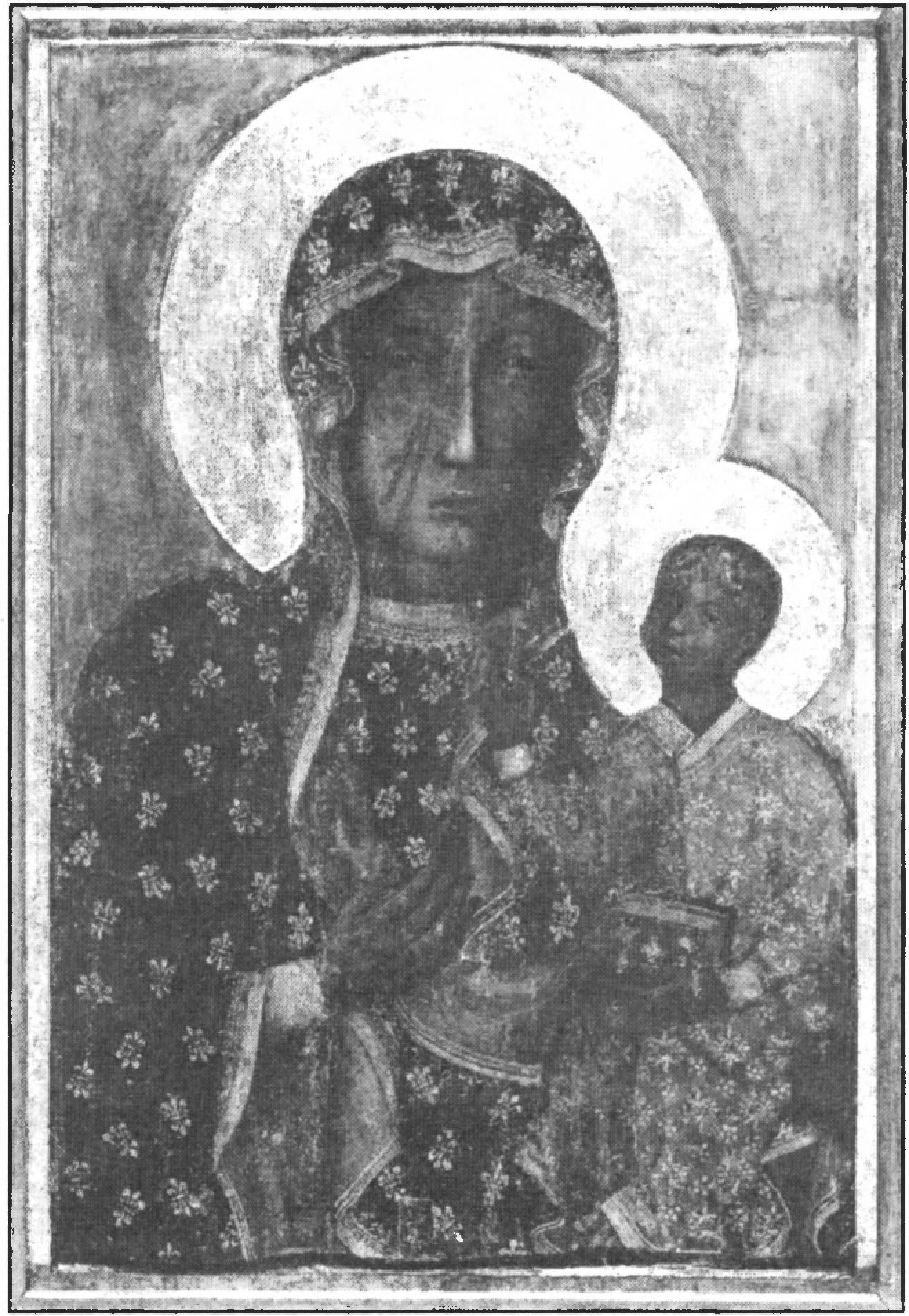 Ил. 178. Ченстоховская икона Божией Матери. XII — начало XIII вв. Дерево, левкас, темпера, позолота. Монастырь Ясна Гора (г. Ченстохова, Польша) Ил. 178. Ченстоховская икона Божией Матери. XII — начало XIII вв. Дерево, левкас, темпера, позолота. Монастырь Ясна Гора (г. Ченстохова, Польша)