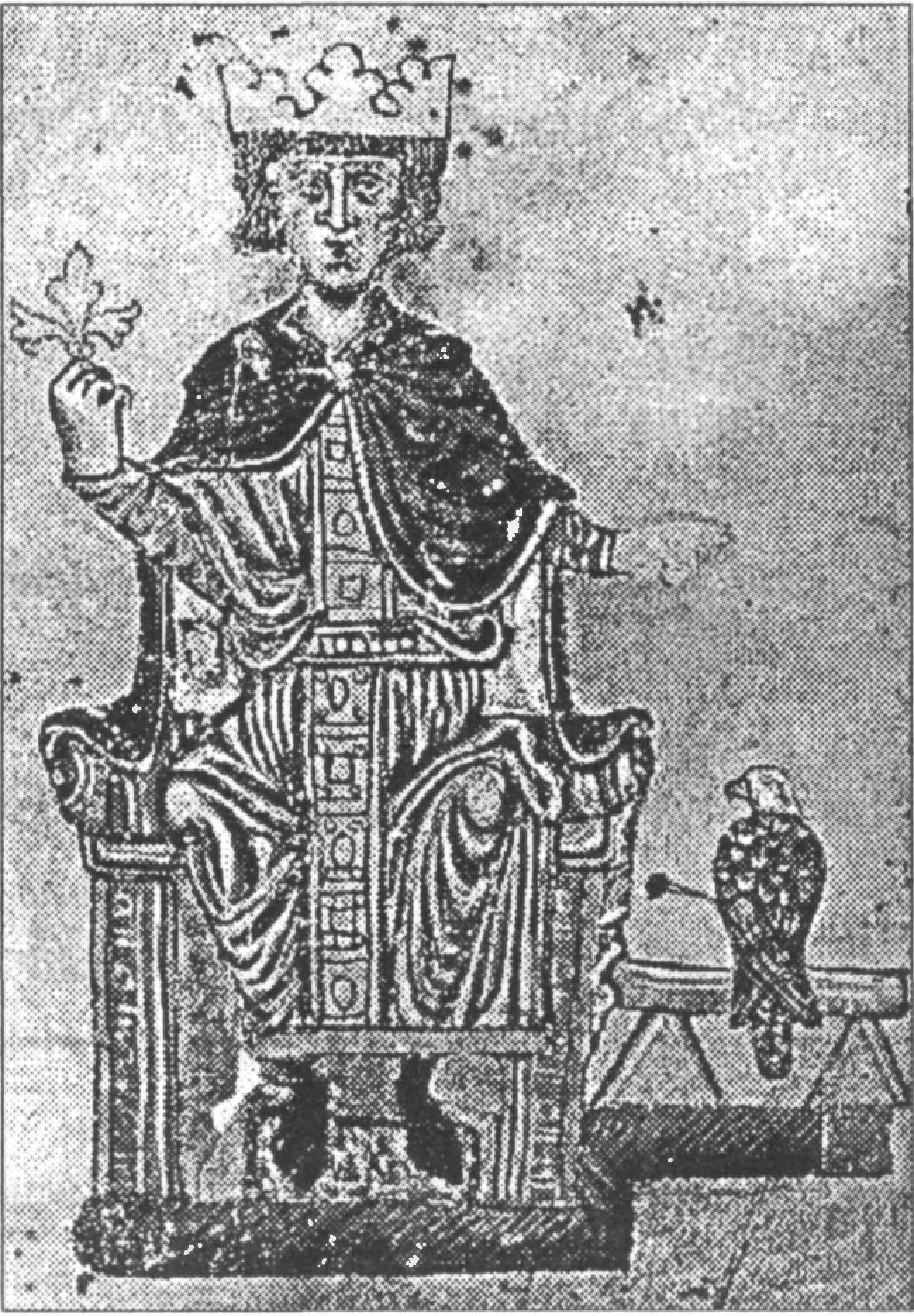 Ил. 188. Германский император Фридрих И. Миниатюра из принадлежавшей ему книги «Об искусстве охоты с птицами» (De arte venandi cum avibus). Конец XIII в. Библиотека Ватикана Ил. 188. Германский император Фридрих И. Миниатюра из принадлежавшей ему книги «Об искусстве охоты с птицами» (De arte venandi cum avibus). Конец XIII в. Библиотека Ватикана