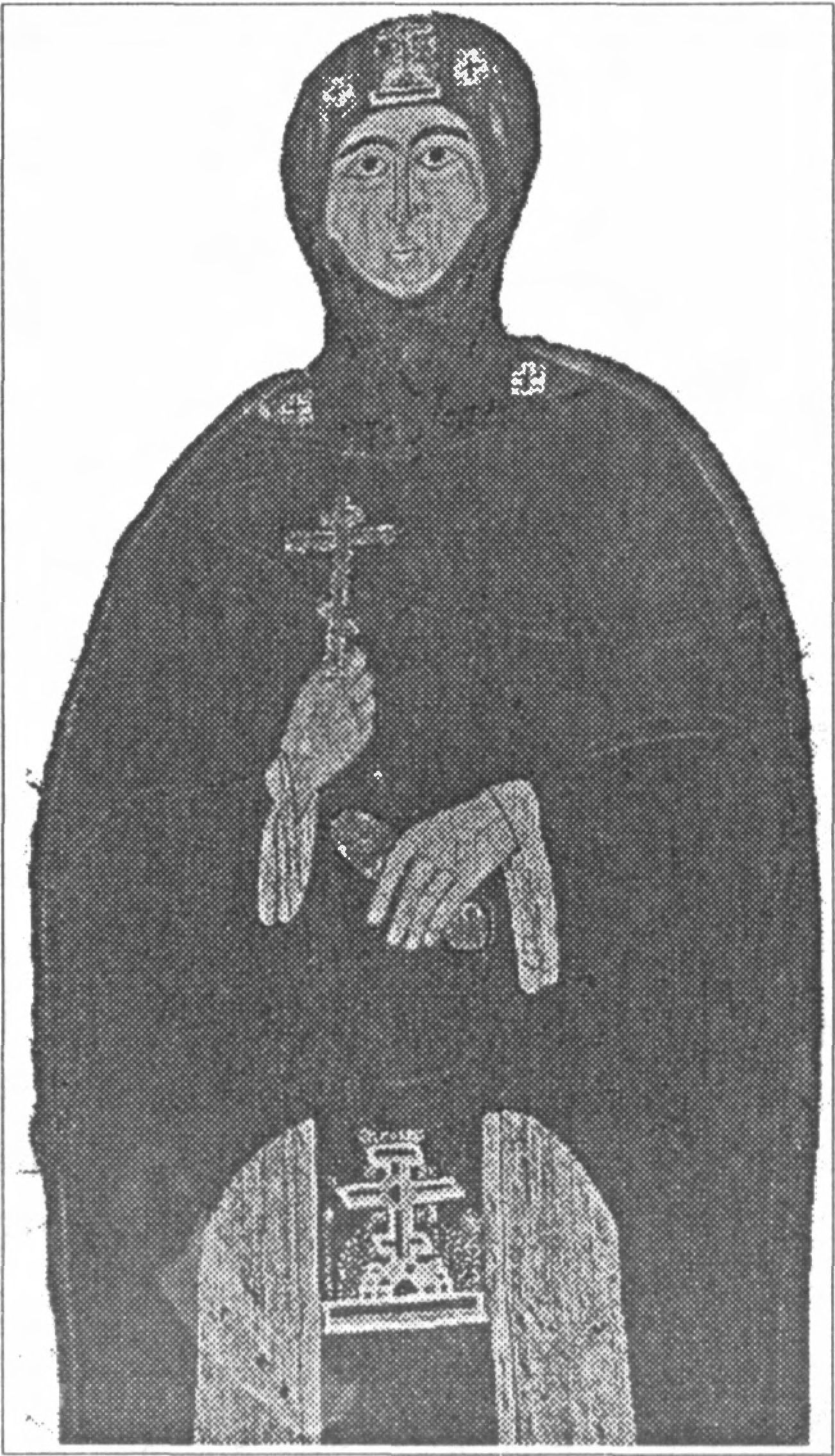 Ил. 70. Св. Евфросиния Суздальская, внучка Романа Мстиславича. Покров на гробницу с образом святой. Лицевое шитье. Суздаль. Первая половина XVI в. Государственный Владимиро-Суздальский историко-архитектурный музей-заповедник (Владимир, Россия) Ил. 70. Св. Евфросиния Суздальская, внучка Романа Мстиславича. Покров на гробницу с образом святой. Лицевое шитье. Суздаль. Первая половина XVI в. Государственный Владимиро-Суздальский историко-архитектурный музей-заповедник (Владимир, Россия)