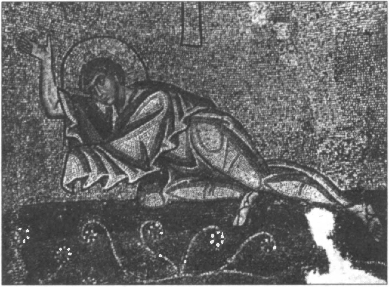 Ил. 94. Преображение. Мозаика (деталь: апостол Иоанн). Византия. Середина — вторая половина XI в. Кафоликон монастыря Неа Мони (о-в Хиос, Греция) Ил. 94. Преображение. Мозаика (деталь: апостол Иоанн). Византия. Середина — вторая половина XI в. Кафоликон монастыря Неа Мони (о-в Хиос, Греция)